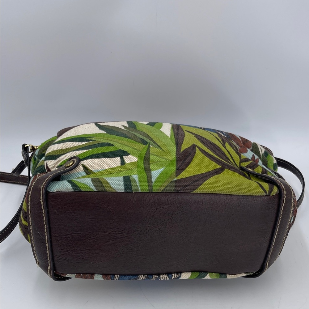 Fossil Flower Canvas, Leather & Wood Top Handle Or Detachable Shoulder Strap - Picture 7 of 9